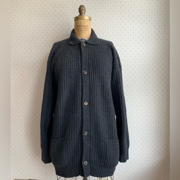 Vintage Giorgio Armani Ribbed Chunky Knit Wool Cardigan Sweater Jacket sz XL TP2